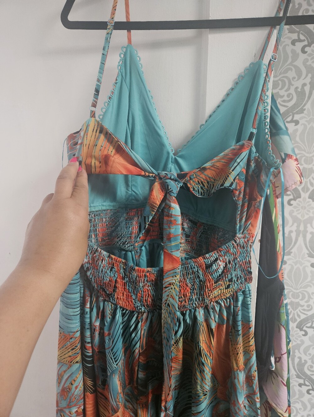 Fashion Nova Tropical Print Maxi Dress in Teal & Orange - Picture 3 of 6